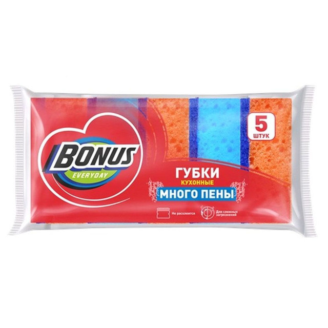 набор губок BIGBONUS EVERYDAY Много пены 5шт 9,4х6,2х3см поролон, абразив