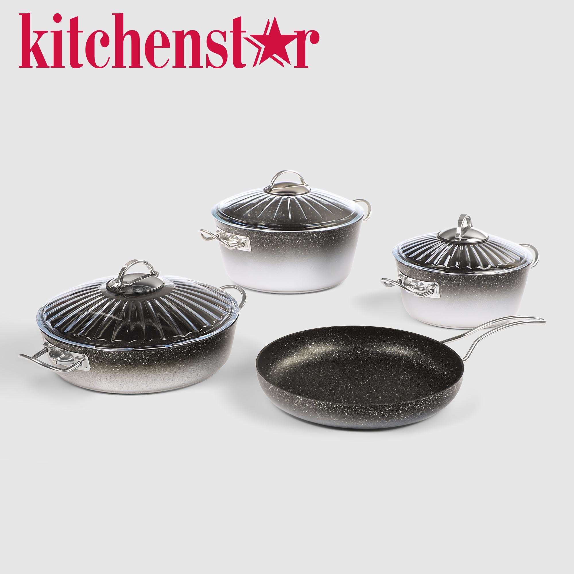 Набор посуды Kitchenstar Granite чёрный, серебристый 7 предметов