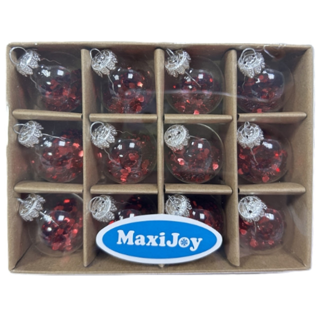 набор шаров MAXIJOY пайетками 12шт 30мм стекло красный