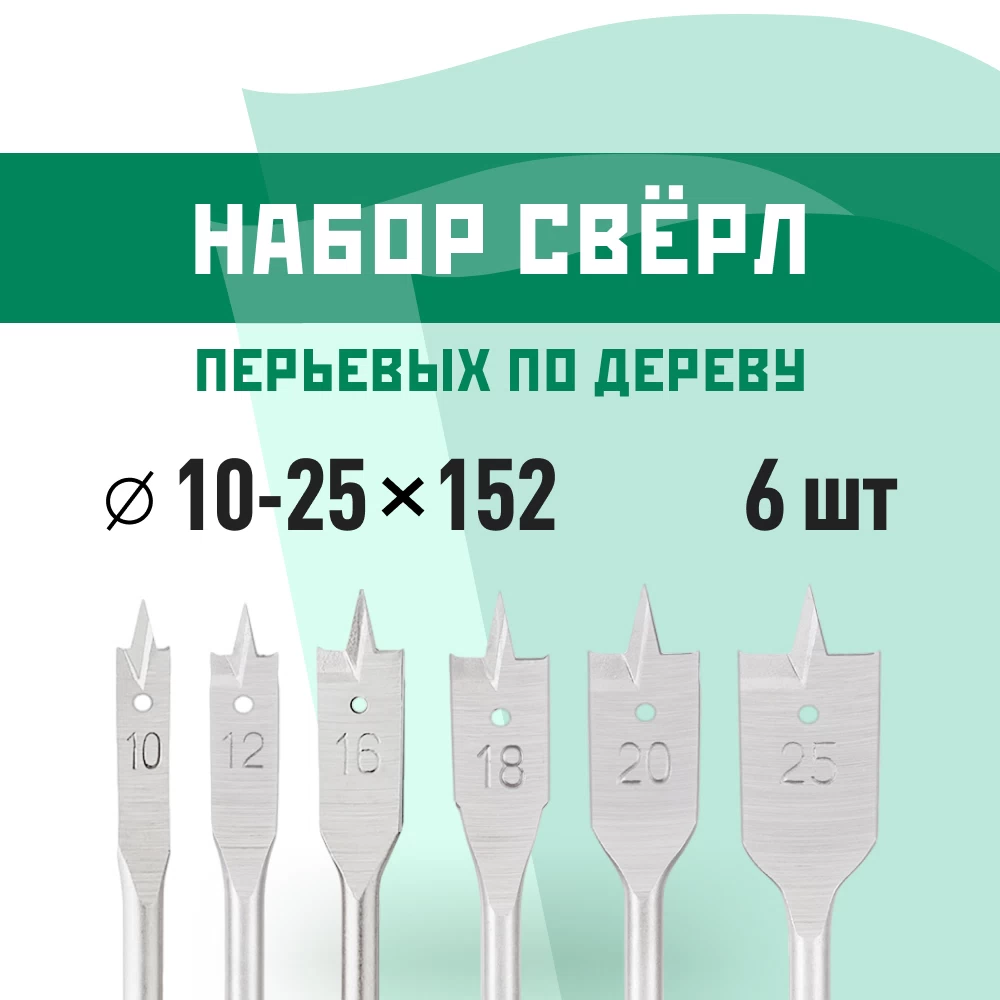Набор сверл по дереву перьевых КМ 10-25 мм (6 шт.) (966057)