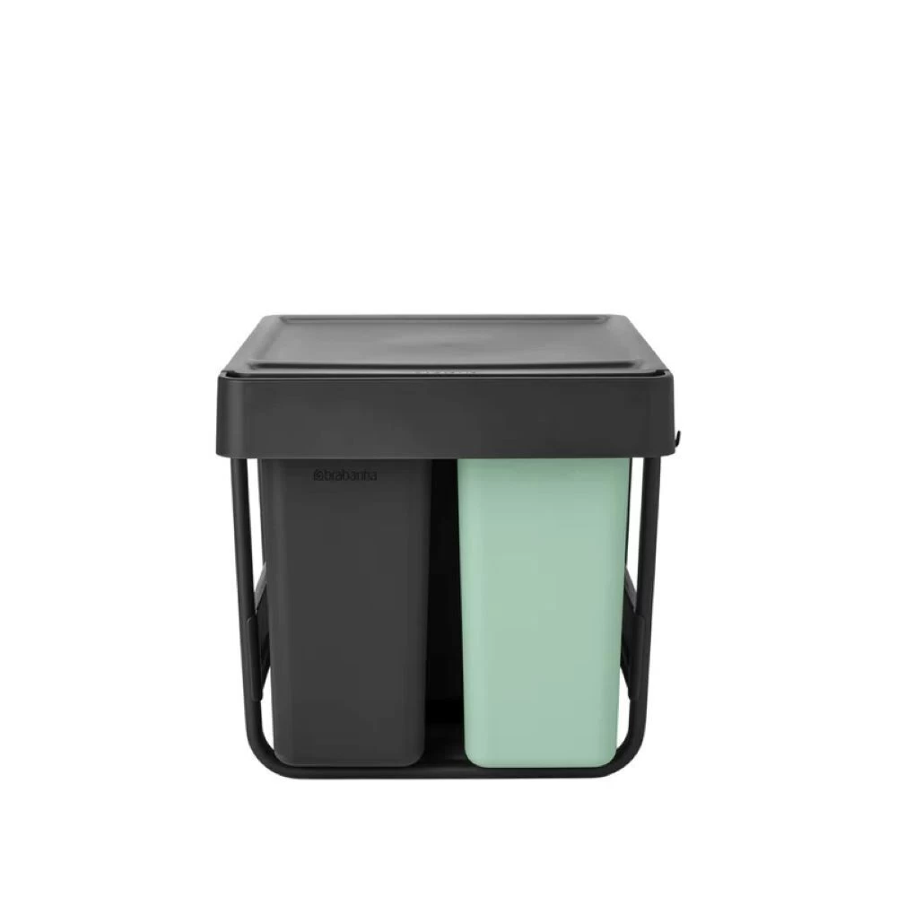 Набор ведер для мусора Brabantia Sort & Go с крышкой 10/10/20 л пластик темно-серый/мятно-голубой
