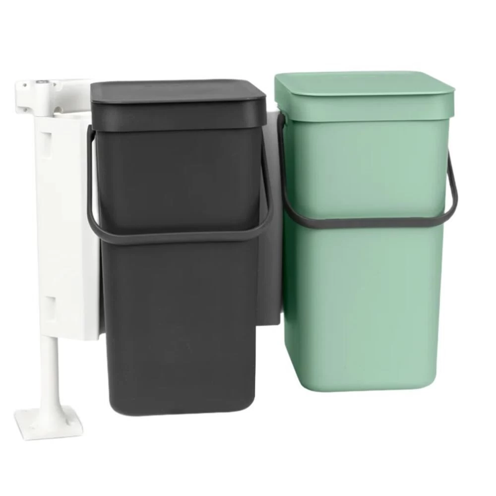 Набор ведер для мусора Brabantia Sort & Go с крышкой 12/12 л пластик темно-серый/мятно-голубой