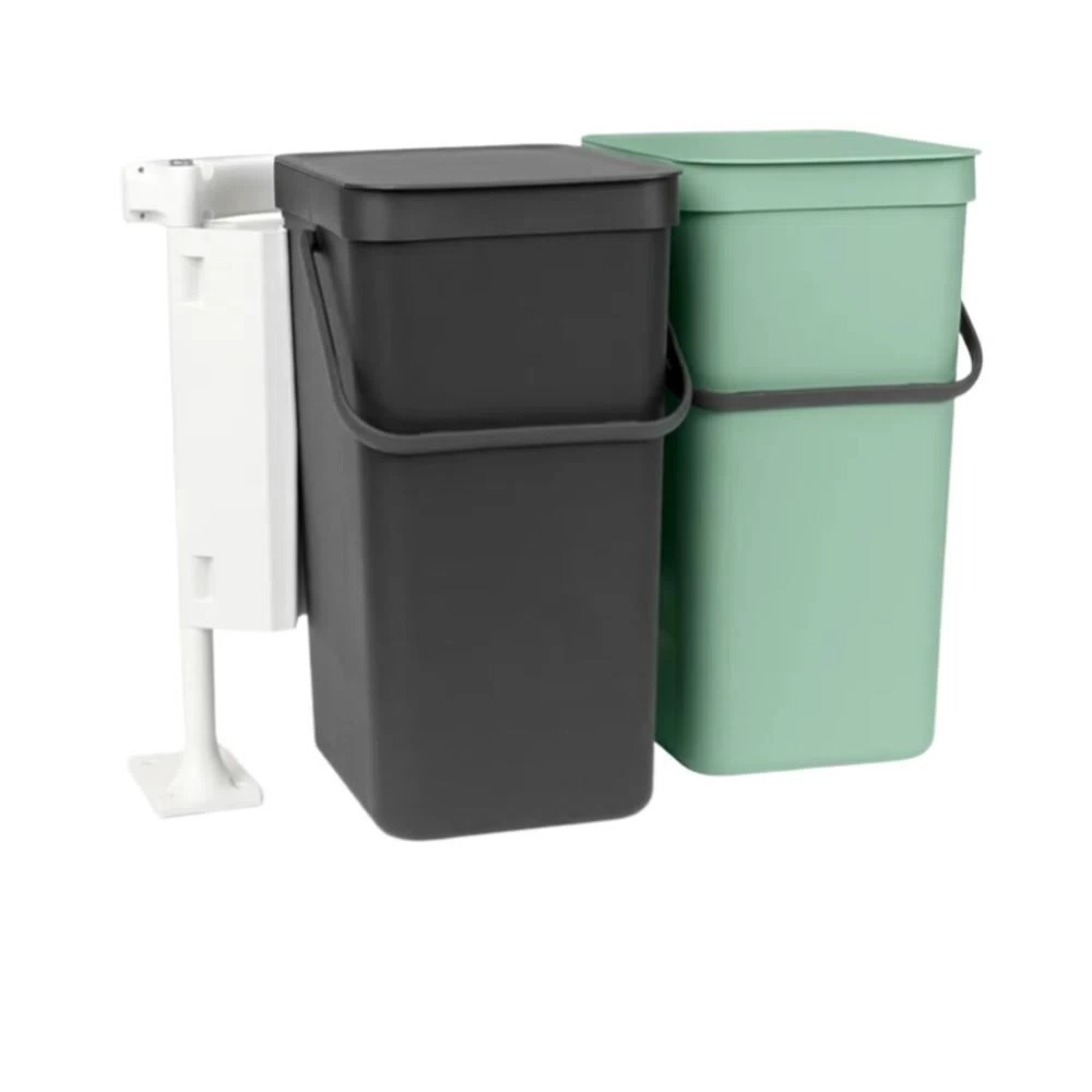 Набор ведер для мусора Brabantia Sort & Go с крышкой 16/16 л пластик темно-серый/мятно-голубой