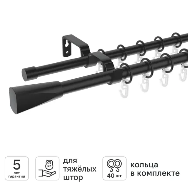 Настенный карниз раздвижной двухрядный KREAFORTA Грац d16/19 160-300 см металл цвет черный