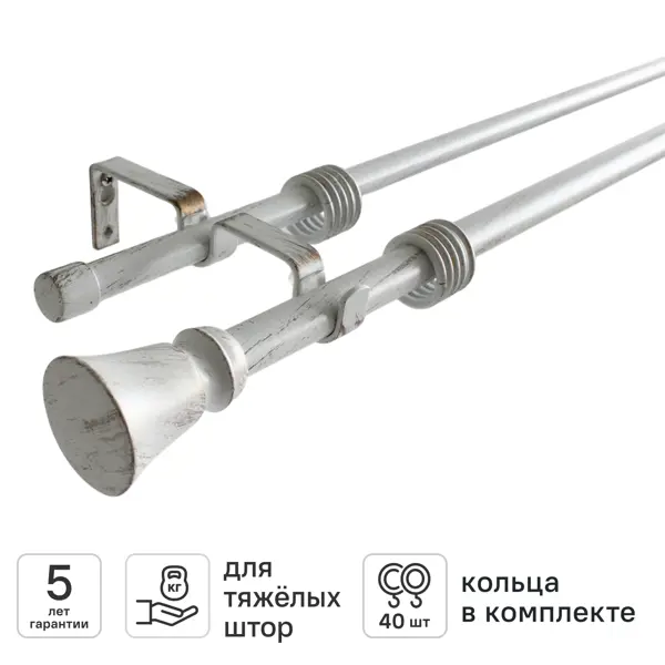 Настенный карниз раздвижной двухрядный KREAFORTA Лусон d16/19 160-300 см металл цвет белый