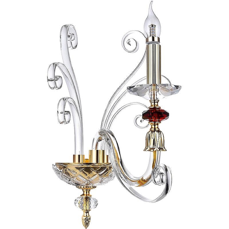 Настенный светильник Crystal Lux Catarina AP1 V2 Gold Transparent-Cognac цвет плафона/подвески Золото, Прозрачный, цвет арматуры Прозрачный, Золото