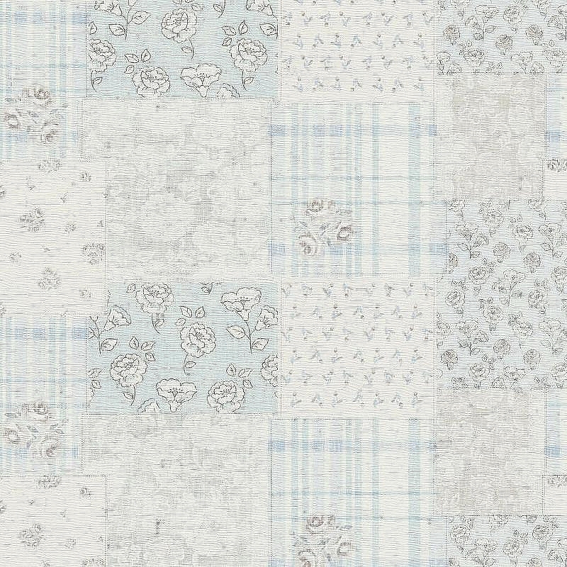 Обои AS Creation Maison Charme 39066-4 Винил на флизелине (0,53*10,05) Белый/Бирюзовый/Серый, Геометрия/Клетка/Цветы
