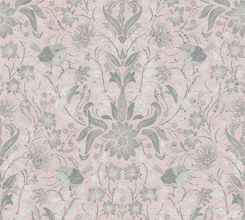 Обои AS Creation Maison Charme 39075-2 Винил на флизелине (0,53*10,05) Розовый/Серый/Белый, Птицы/Цветы
