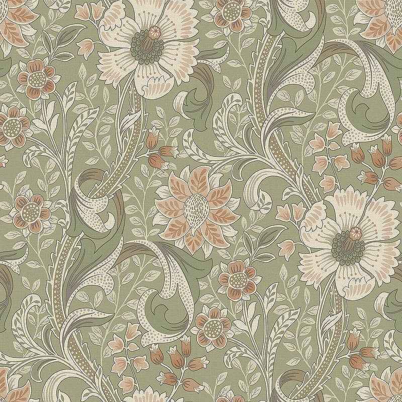 Обои Grandeco Perfect Harmony PH 3107 Винил на флизелине (0,53*10,05) Бежевый/Зеленый, Цветы/Листья