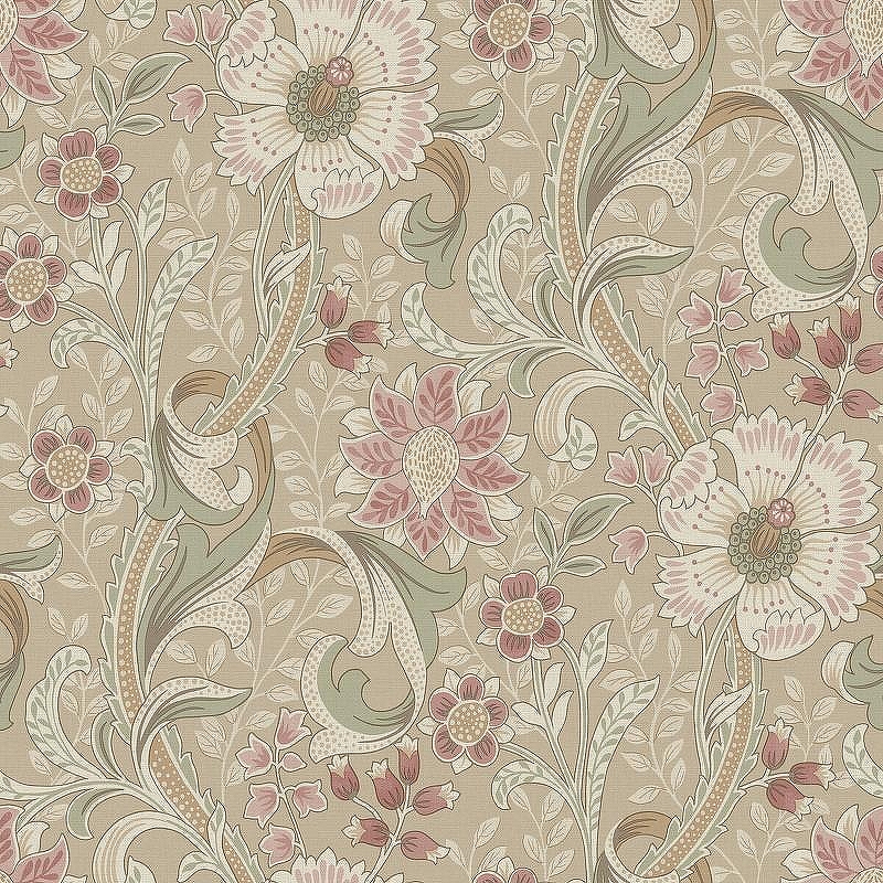 Обои Grandeco Perfect Harmony PH 3110 Винил на флизелине (0,53*10,05) Коричневый/Розовый/Зеленый, Цветы/Листья