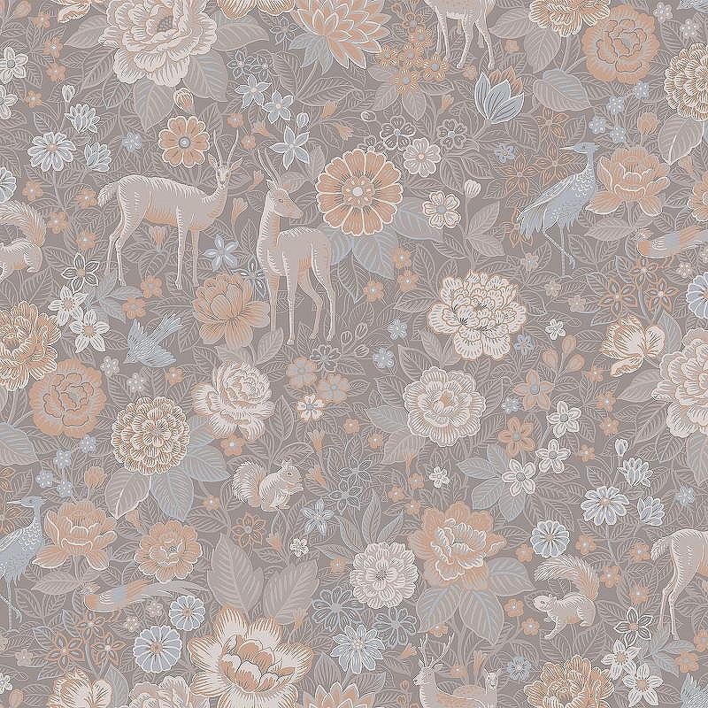 Обои LOYMINA British Style Forest BRIT3 002/1 Винил на флизелине (1*10,05) Серый/Бежевый, Цветы/Животные