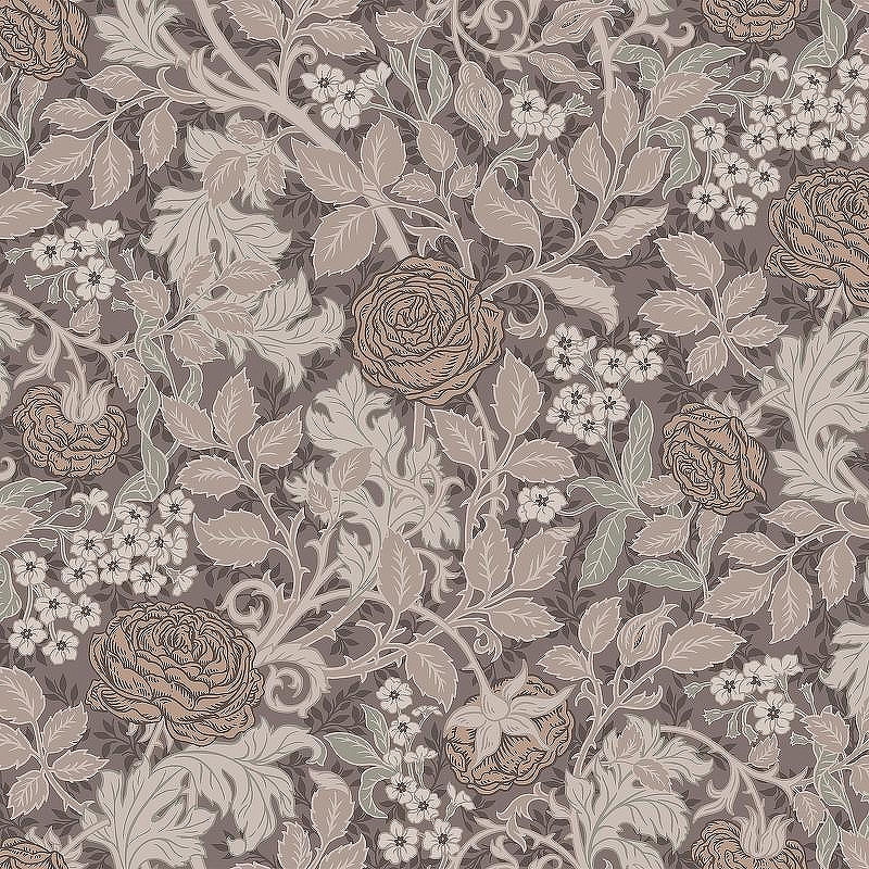Обои LOYMINA British Style Garden BRIT12 012 Винил на флизелине (1*10,05) Коричневый, Цветы/Листья