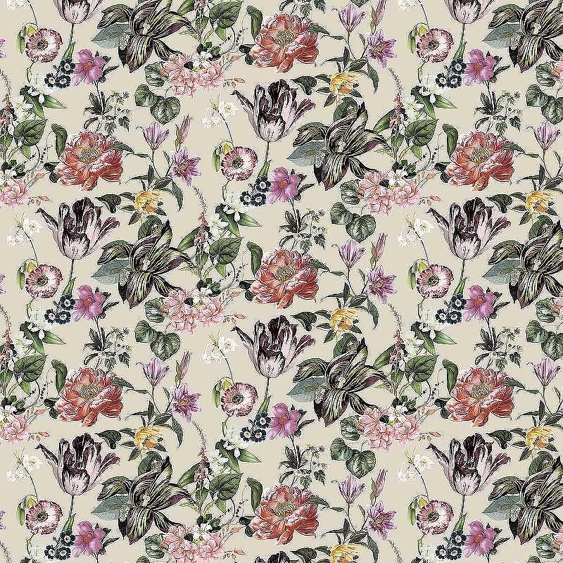Обои Marburg Flora 47461 Винил на флизелине (0,53*10,05) Бежевый/Розовый/Зеленый, Листья/Цветы
