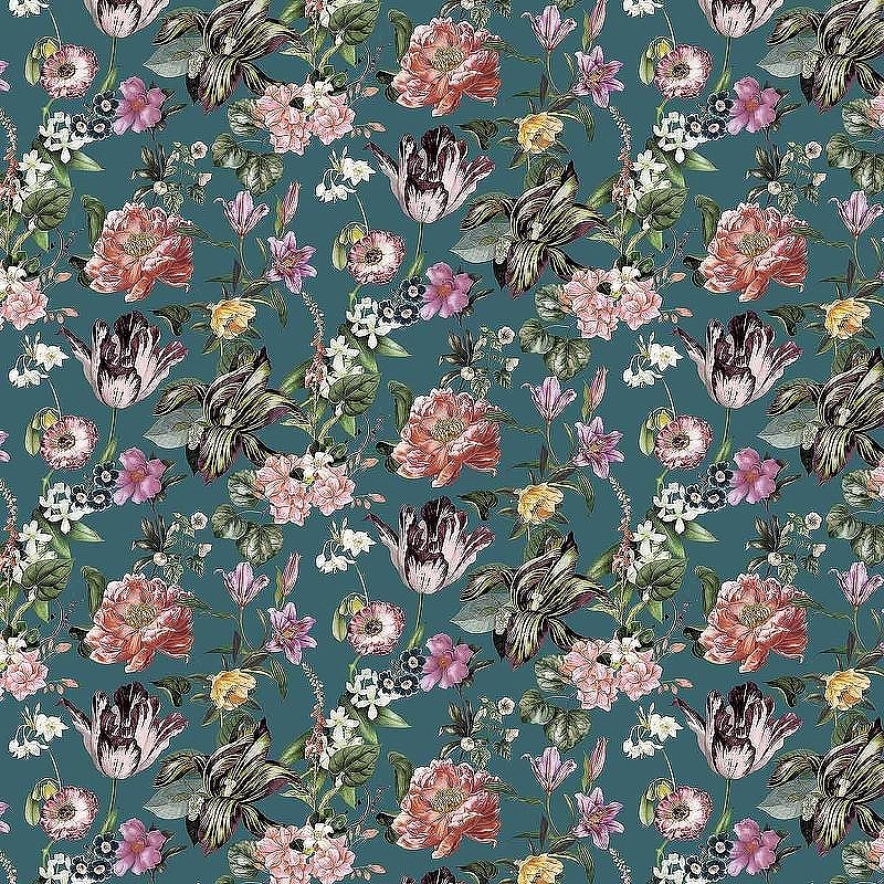 Обои Marburg Flora 47462 Винил на флизелине (0,53*10,05) Зеленый/Розовый/Синий, Листья/Цветы
