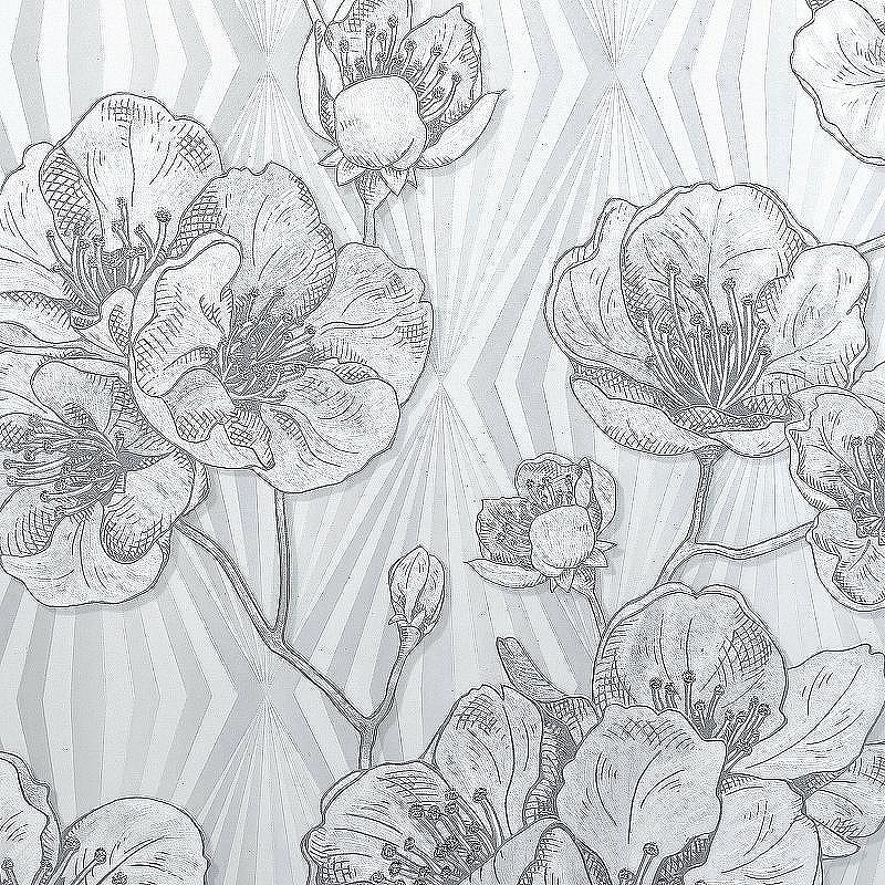 Обои Solo Anemone 168544-21 Винил на флизелине (1,06*10,05) Белый/Серый, Геометрия/Цветы