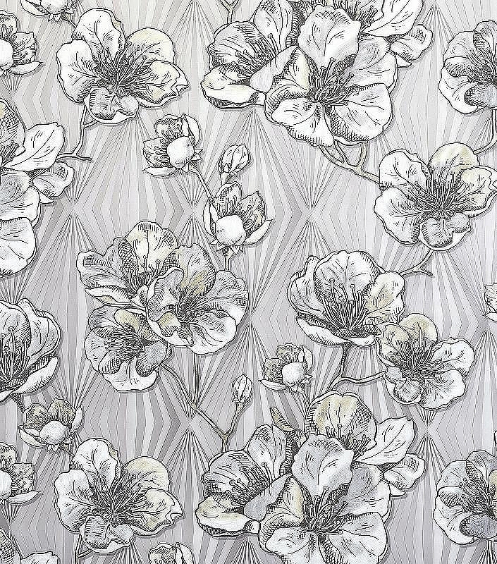 Обои Solo Anemone 168544-26 Винил на флизелине (1,06*10,05) Серый/Бежевый, Геометрия/Цветы