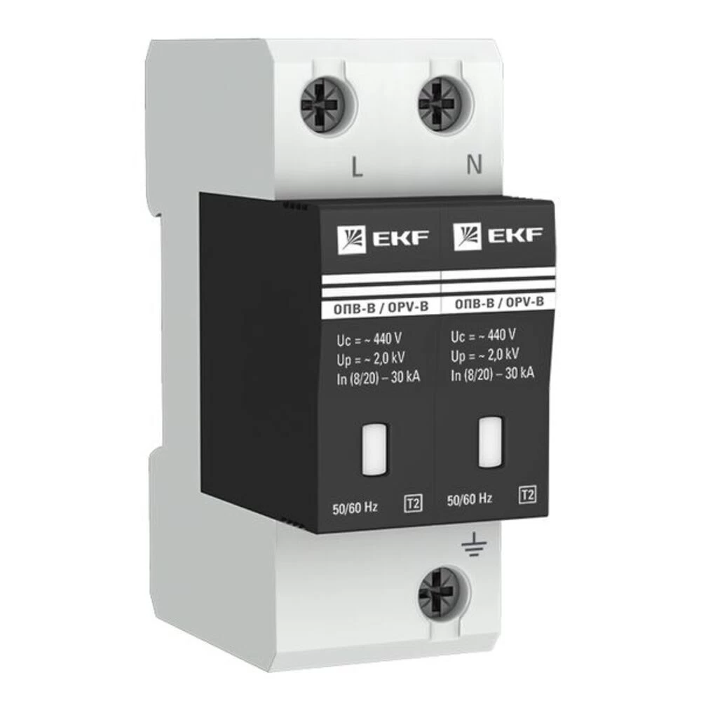 Ограничитель напряжения модульный EKF PROxima 400 В 30 кА 2P (opv-b2)