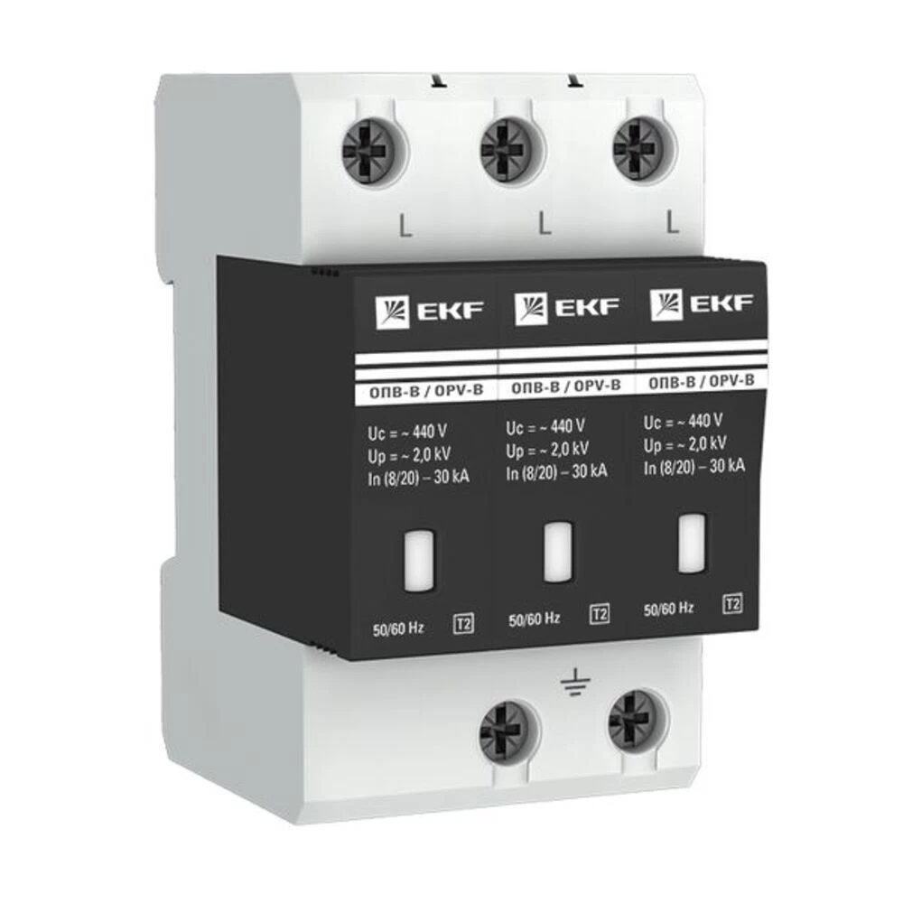 Ограничитель напряжения модульный EKF PROxima 400 В 30 кА 3P (opv-b3)