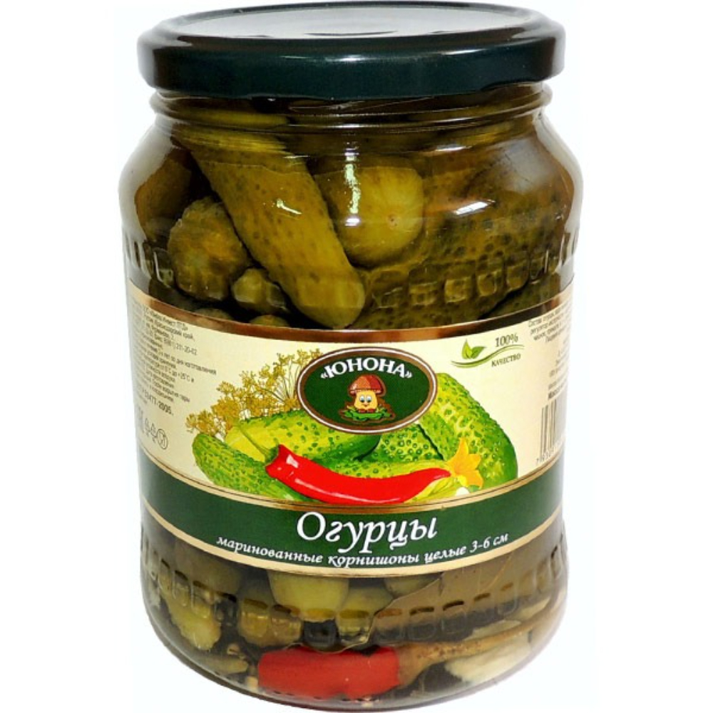 Огурцы Юнона маринованные корнишоны 3-6 см 700 г