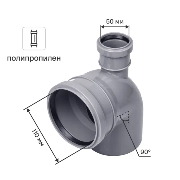 Отвод Политэк прямой 110 мм полипропилен