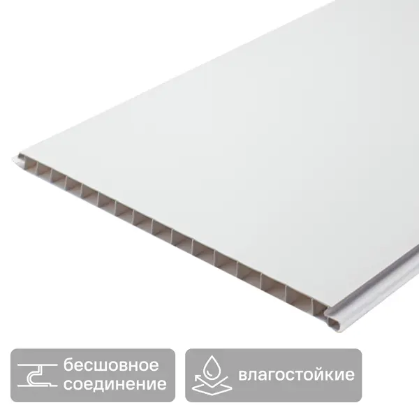 Панель ПВХ Venta Белый глянцевый 3000x250x10 мм 0.75 м²