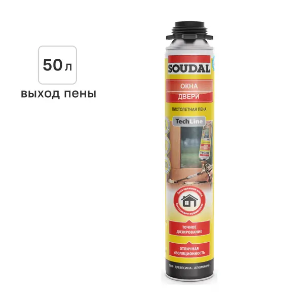 Пена монтажная профессиональная Soudal Tech Line "Окна Двери" выход пены 50 л всесезонная 750 мл