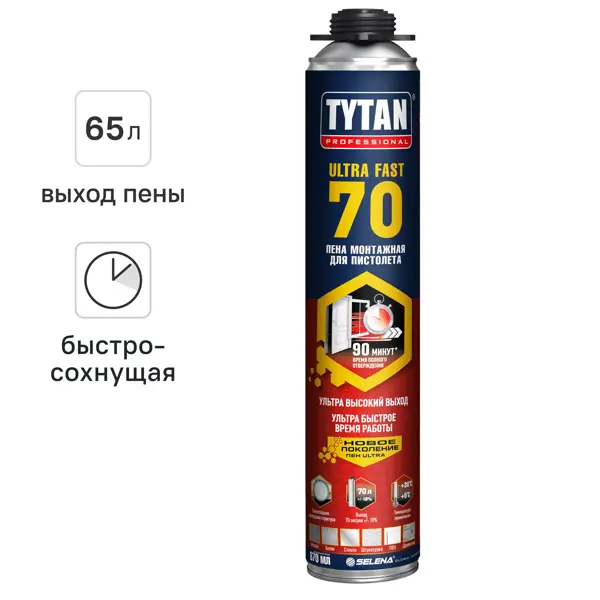 Пена монтажная профессиональная Tytan Professional Ultra Fast выход пены 65 л летняя 870 мл