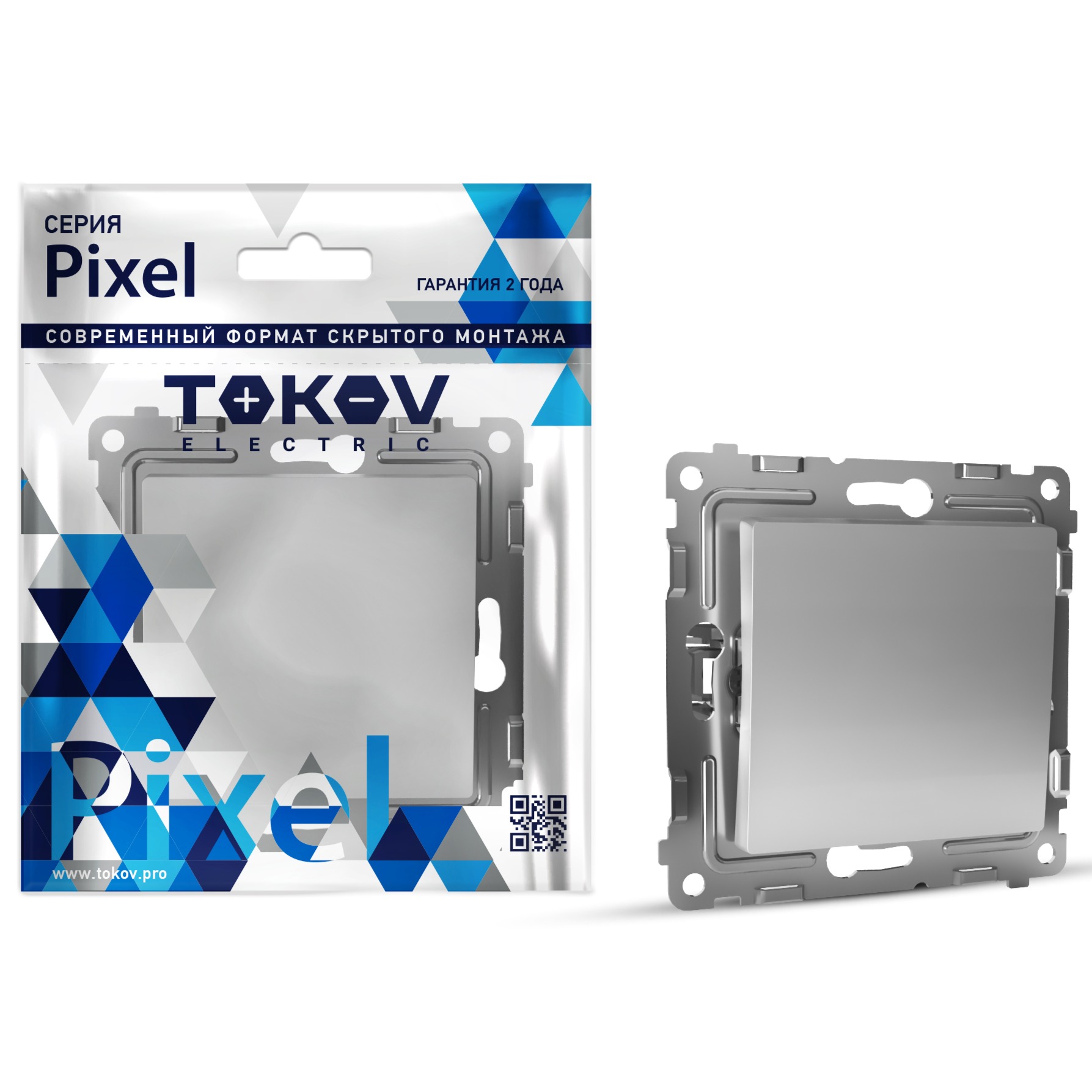 Переключатель Tokov Electric Pixel проходной одноклавишный цвет алюминий