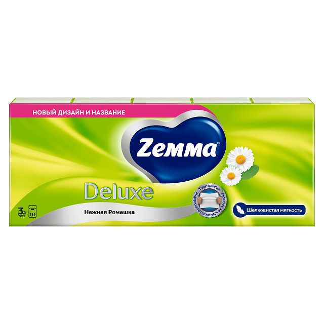 платки носовые ZEMMA Deluxe Camomile 3-слойные 10шт 10уп.