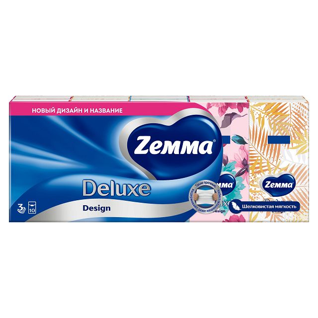 платки носовые ZEMMA Deluxe Design 3-слойные 10шт 10уп.