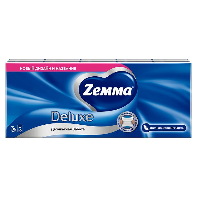 платки носовые ZEMMA Deluxe Original 3-слойные 10шт 10уп.