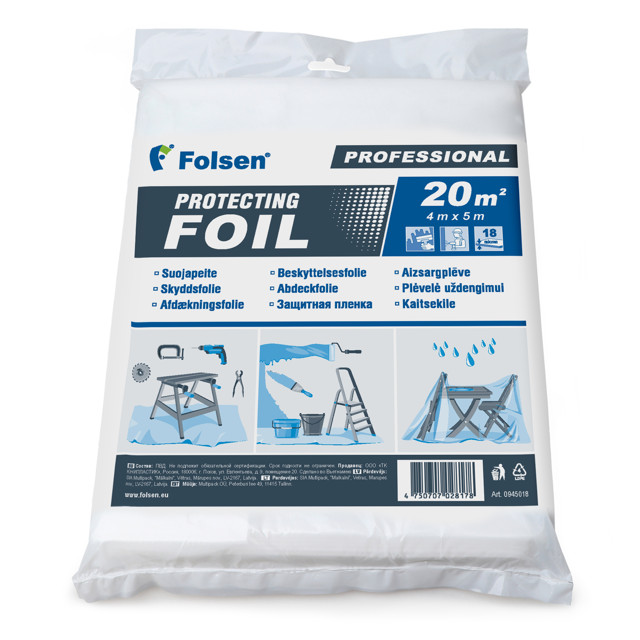 пленка защитная FOLSEN 18 мкм 4x5м высокопрочная, арт.0945018