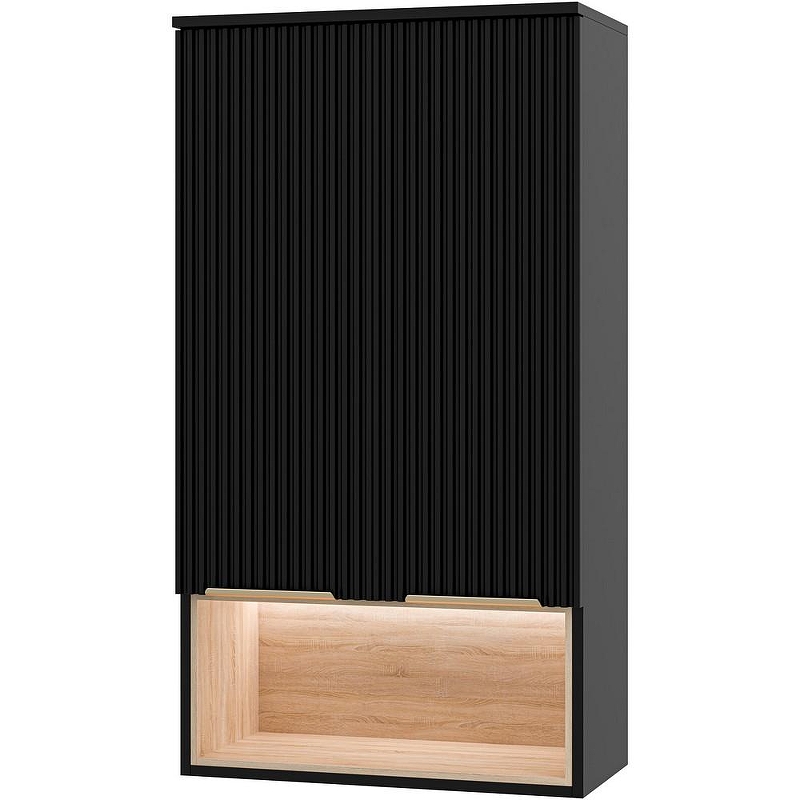 Подвесной шкаф Brevita Enfida 60 ENF-08060-021 над стиральной машиной Черный матовый Дуб Сонома светлый
