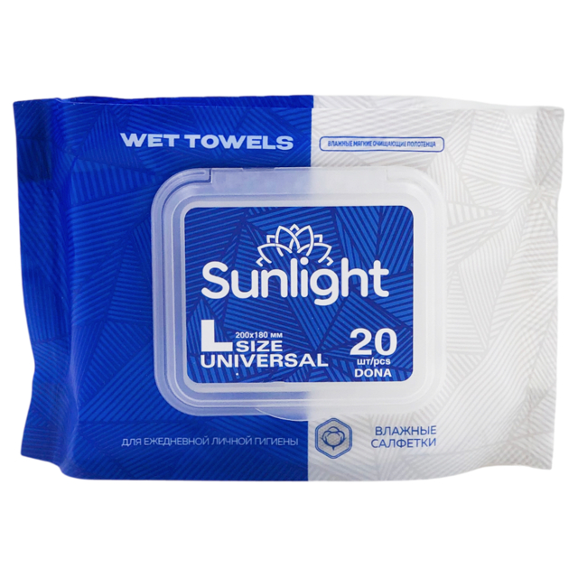полотенца влажные SUNLIGHT L Universal хлопок 20х18см с клапаном 20шт