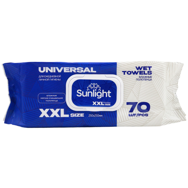 полотенца влажные SUNLIGHT XXL Universal 25х25см с клапаном 70шт