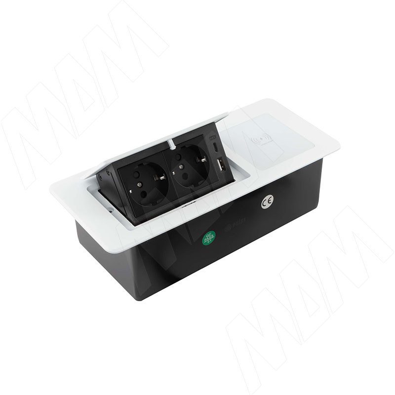 ПОП-АП Выдвижной блок розеток, 265*118 мм, 2 розетки, 1 USB, 1 USB Type-C, быстрая зарядка, беспроводная зарядка, белый, POP-UP (PU-S-2S1A1C-FW-WH)