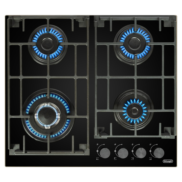 поверхность газовая DELONGHI GRETA 6GW NB 4 конфорки закаленное стекло/чугун черный