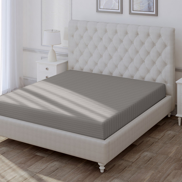 простыня на резинке VEROSSA Страйп/Stripe 160х200х30см сатин-страйп серая, арт.784499