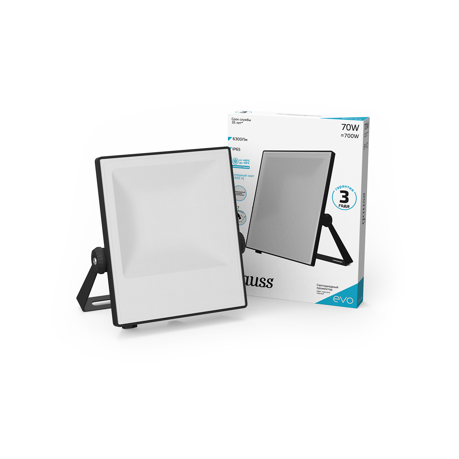 Прозжектор светодиодный Gauss evo 70w ip65 6500k ik07 черный