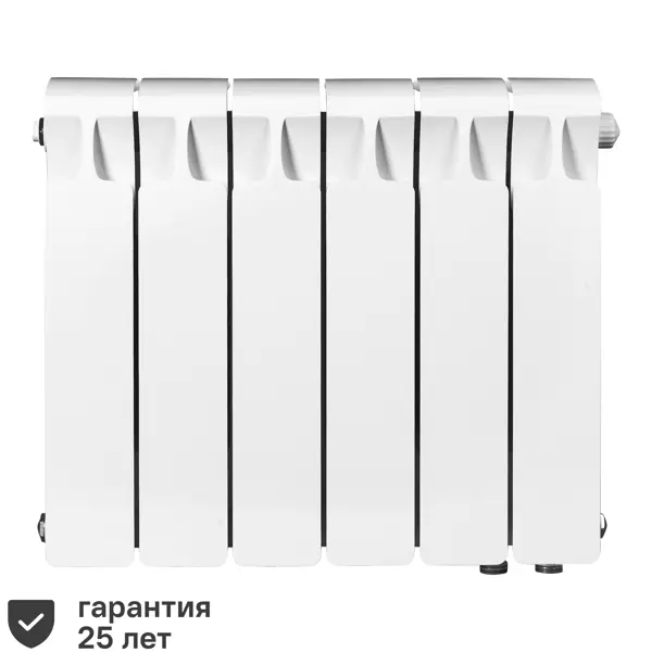 Радиатор секционный Rifar Monolit 350/100 биметалл 6 секций нижнее правое подключение цвет белый