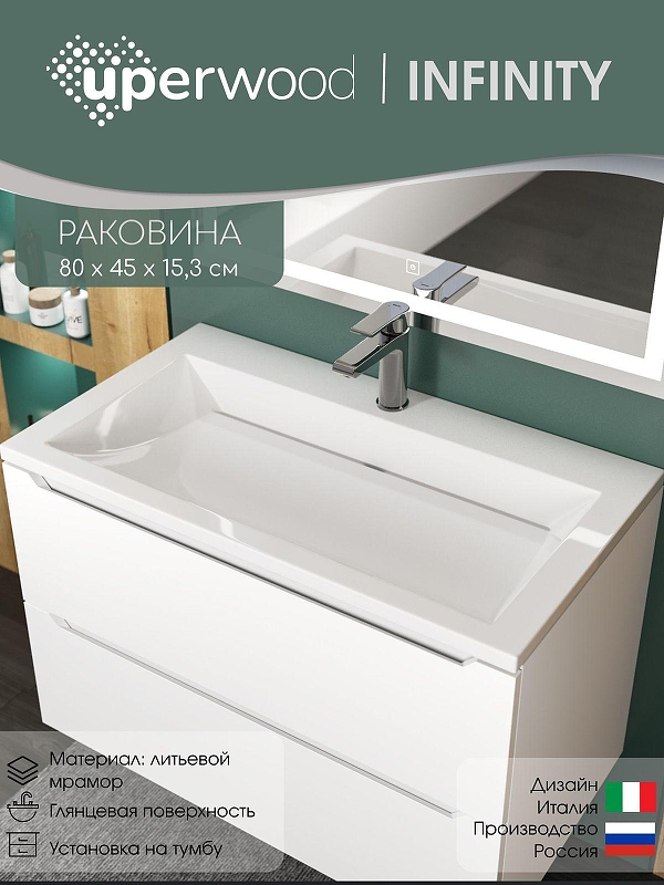 Раковина Uperwood Infinity 80 RInfinity80wg цвет Белый глянцевый