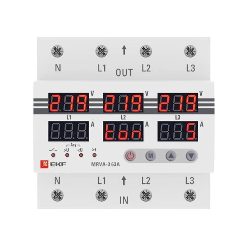 Реле напряжения EKF PROxima 230 В 63 А тип AC с дисплеем (MRVA-3-63A)