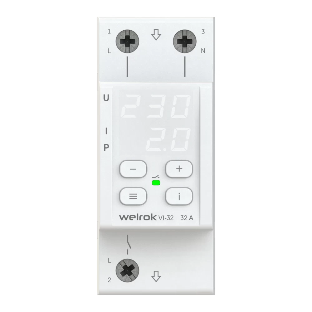 Реле напряжения и тока модульное Welrok VI-32 220 В 32 А тип AC цифровое
