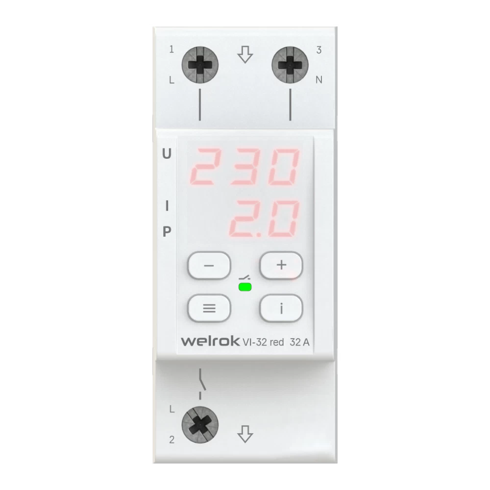 Реле напряжения и тока модульное Welrok VI-32 red 220 В 32 А тип AC цифровое