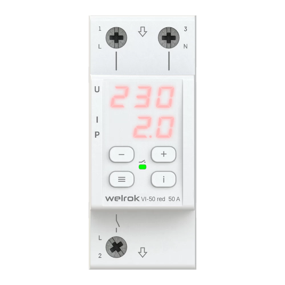 Реле напряжения модульное Welrok VI-50 red 220 В 50 А тип AC цифровое