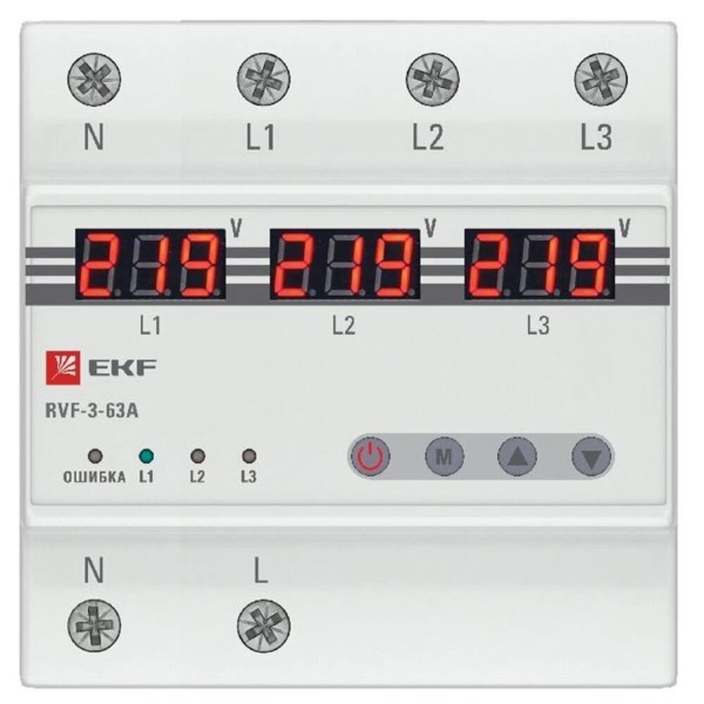 Реле выбора фаз EKF PROxima 230 В 63 А тип AC (RVF-3-63a)