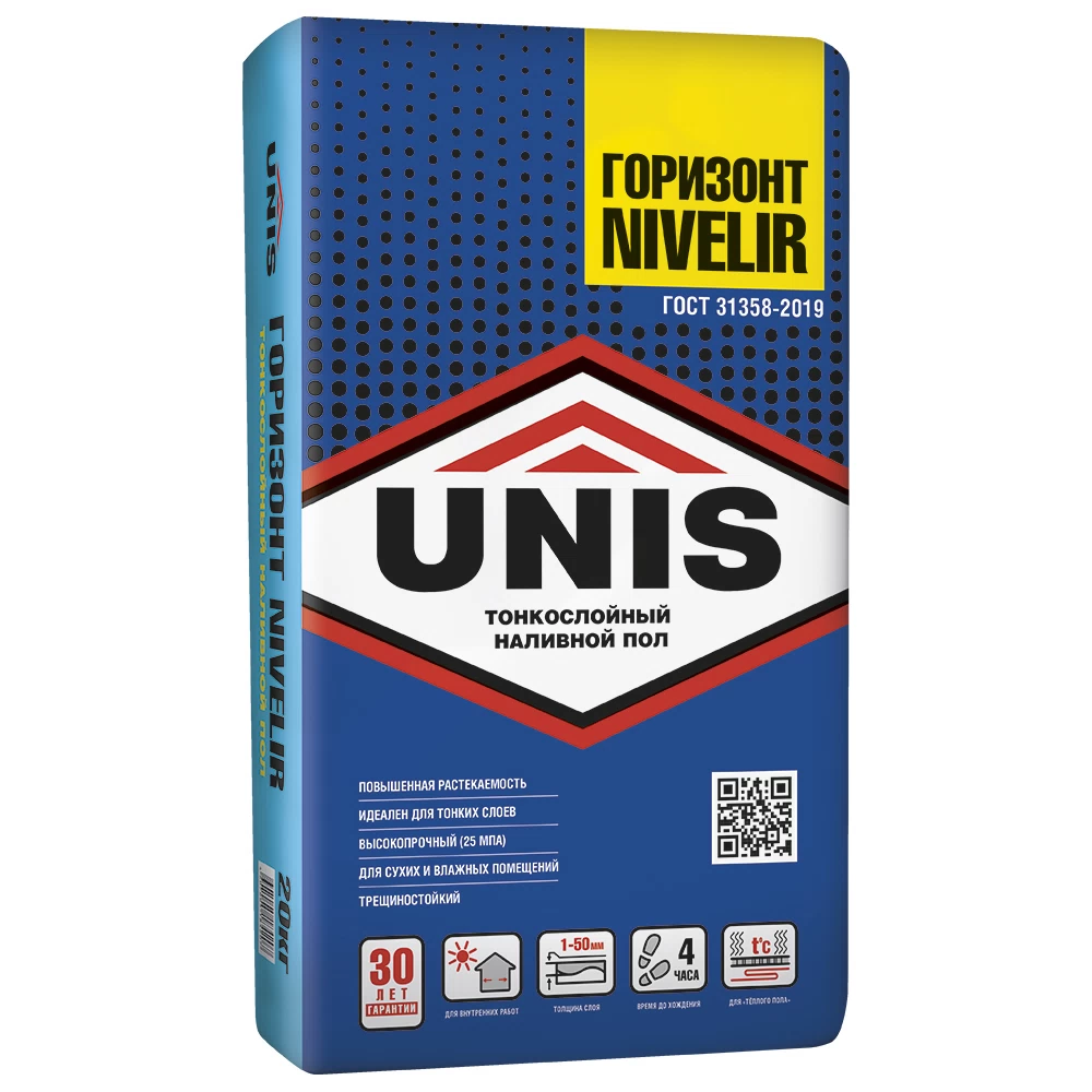 Ровнитель (наливной пол) финишный Unis Горизонт Nivelir самовыравнивающийся высокопрочный 20 кг