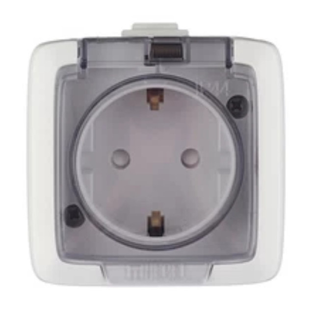 розетка 1 пост HEGEL Alfa IP44 с заземлением с/к с/ш белый