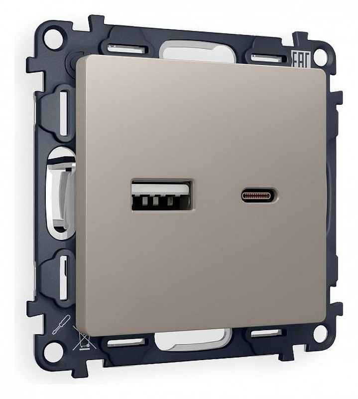 Розетка 2хUSB type A и C без рамки Ambrella Volt Quant MA371010 цвет Бежевый, Серый