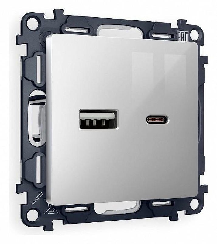 Розетка 2хUSB type A и C без рамки Ambrella Volt Quant MA411010 цвет Серебро